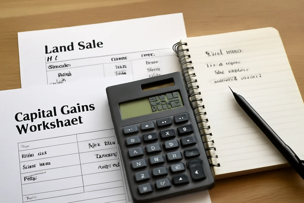 Capital gains worksheet and land sale numbers for Ohio property