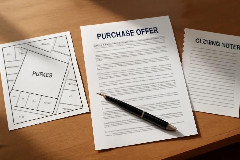 Ohio land sale paperwork with parcel map and purchase offer