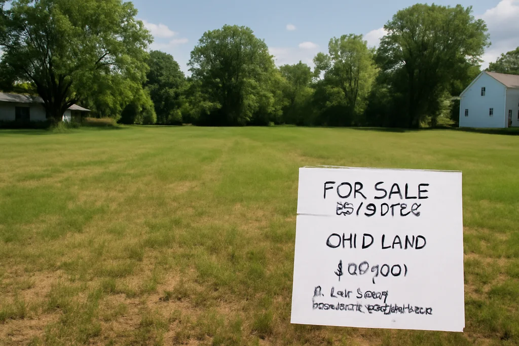 Vacant lot photo and pricing notes for a for-sale-by-owner land listing in Ohio