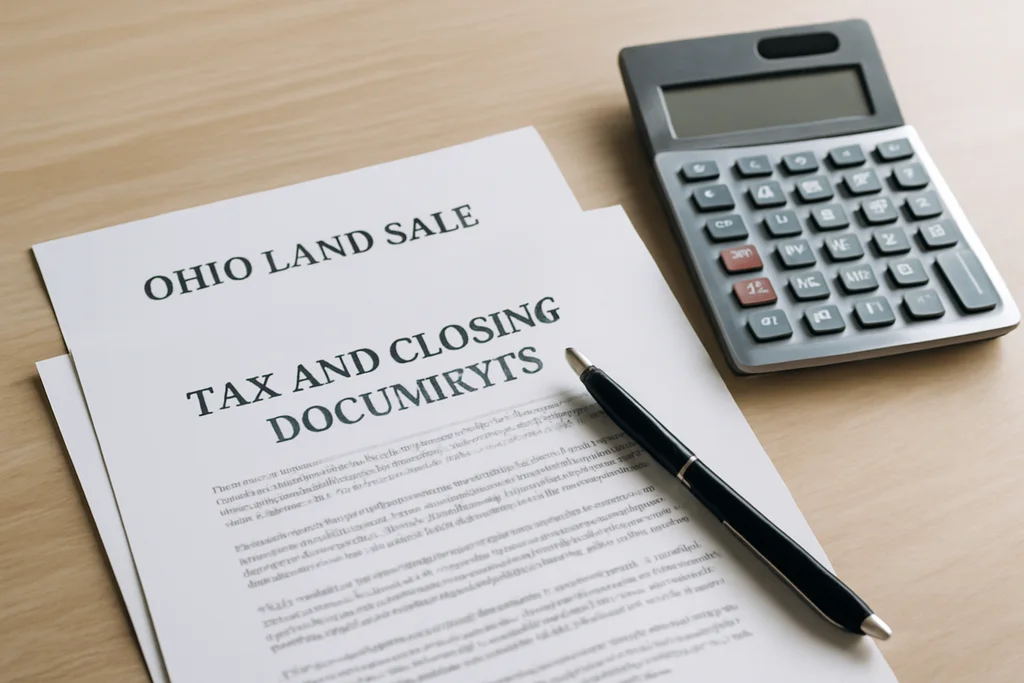 Ohio tax and closing documents for a land sale